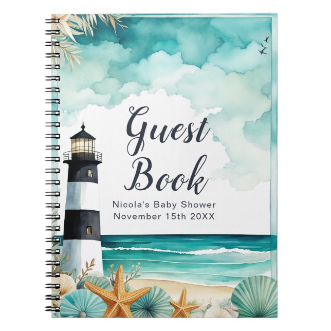 Nautical Lighthouse Baby Shower Guest Book Notizblock (Vorderseite)