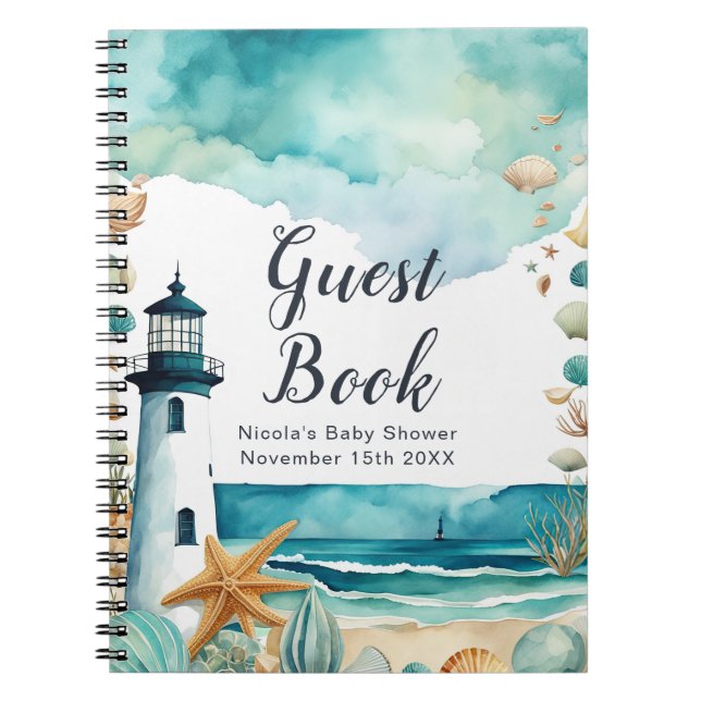 Nautical Lighthouse Baby Shower Guest Book Notizblock (Vorderseite)