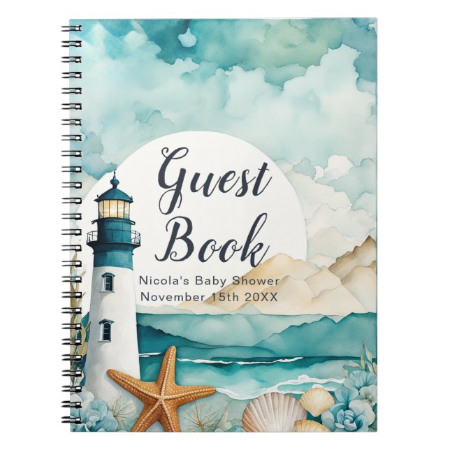 Nautical Lighthouse Baby Shower Guest Book Notizblock (Vorderseite)