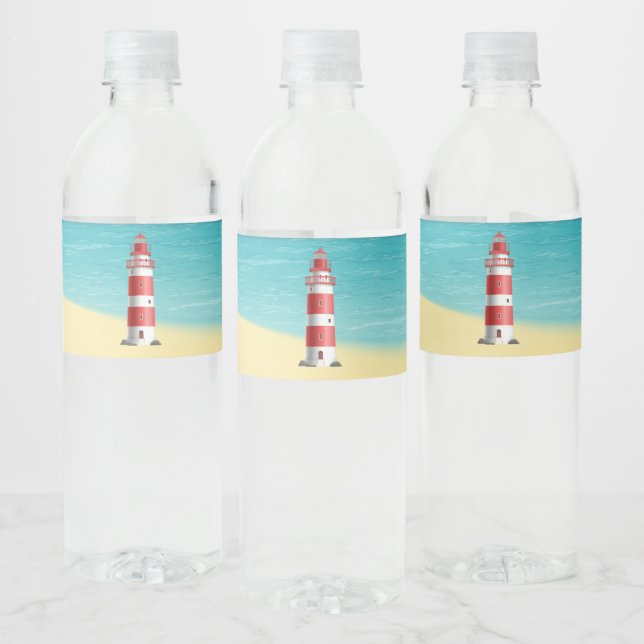 Nautical Lighthouse Beach Wedding Brautparty Wasserflaschenetikett (Flaschen)