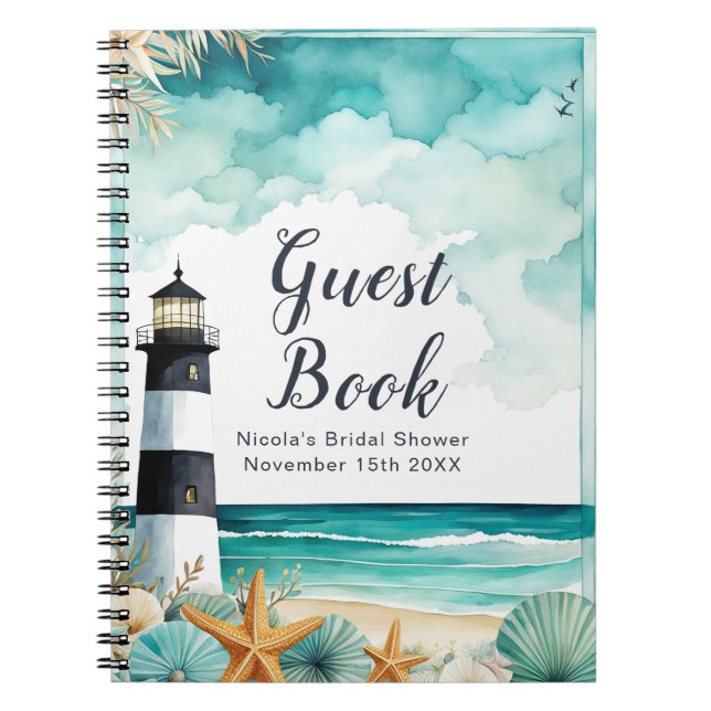 Nautical Lighthouse Bridal Shower Guest Book Notizblock (Vorderseite)