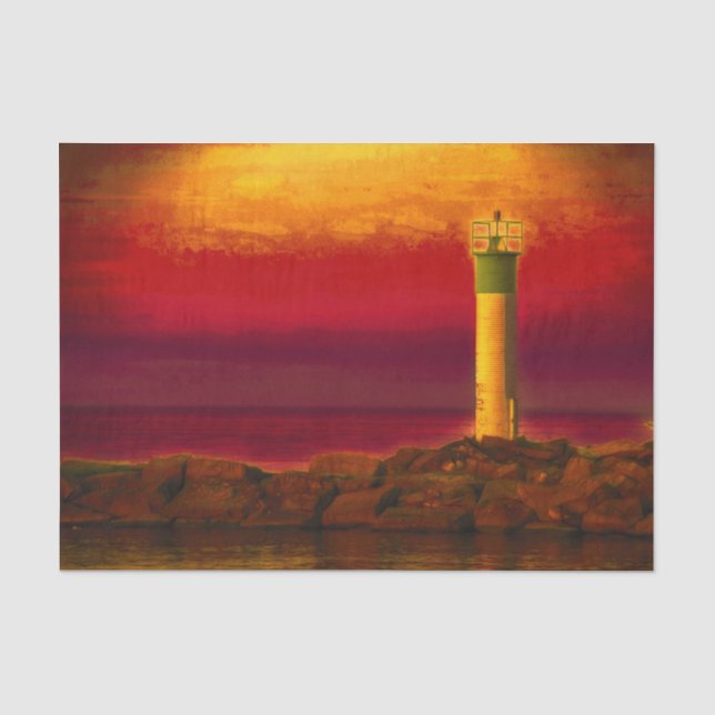 Nautical Lighthouse Burnt Orange Sky Sunset Lake Seidenpapier (Vorderseite)