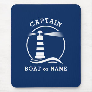 Nautical Lighthouse Captain & Boat oder Name Blue Mousepad