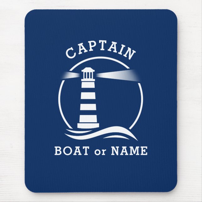 Nautical Lighthouse Captain & Boat oder Name Blue Mousepad (Vorne)