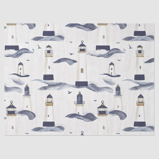 Nautical Lighthouse Coastal Blue Pattern (1) Seidenpapier (Vorderseite)