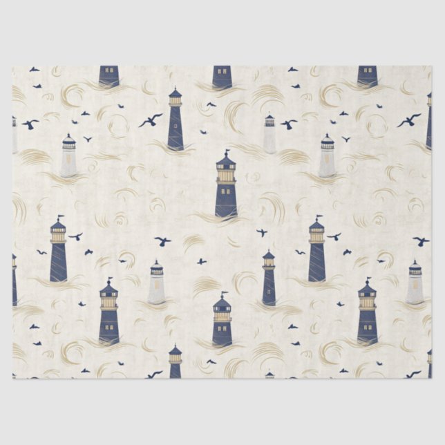 Nautical Lighthouse Coastal Blue Pattern (2) Seidenpapier (Vorderseite)