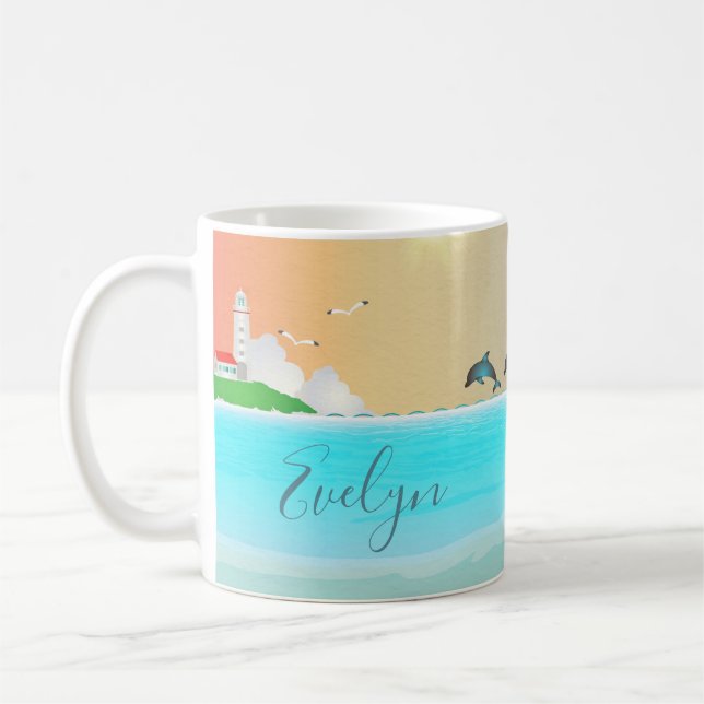 Nautical Lighthouse Custom Tasse with Delphins (Links)