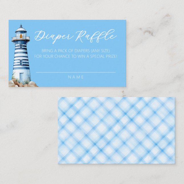 Nautical Lighthouse Diaper Raffle Ticket - Blau Begleitkarte (Vorne/Hinten)