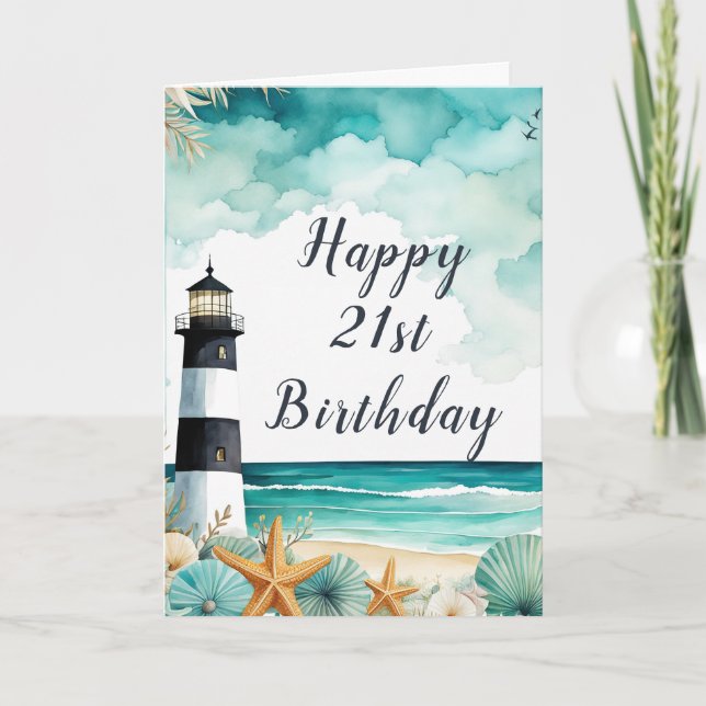 Nautical Lighthouse Geburtstag Karte (Vorderseite)