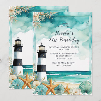 Nautical Lighthouse Geburtstagsparty Einladung