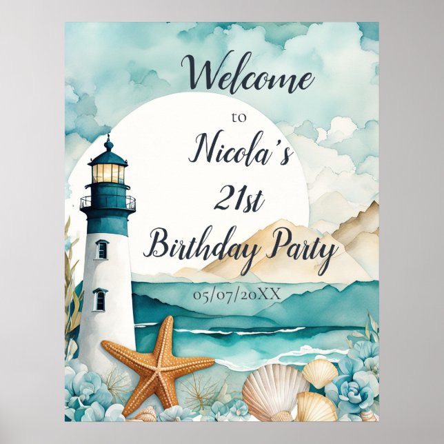 Nautical Lighthouse Geburtstagsparty Poster (Vorne)