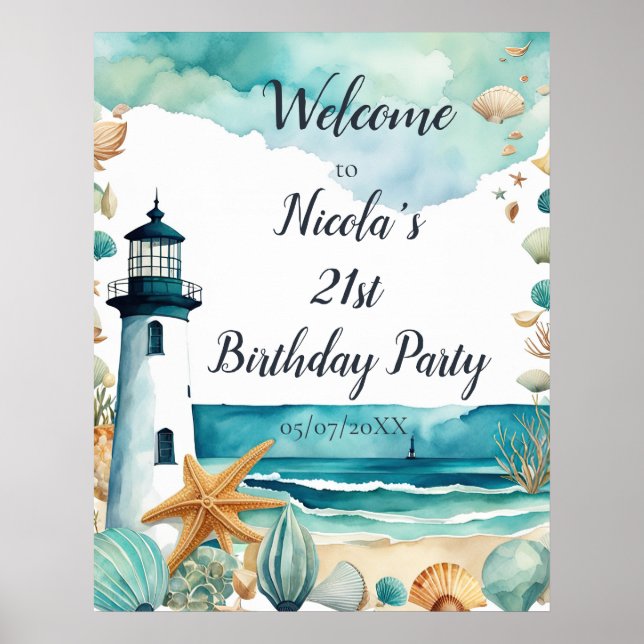 Nautical Lighthouse Geburtstagsparty Poster (Vorne)