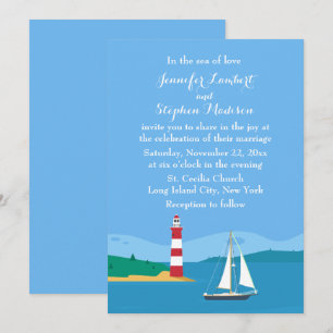 Nautical Lighthouse & Sailboat Hochzeit am blauen Einladung