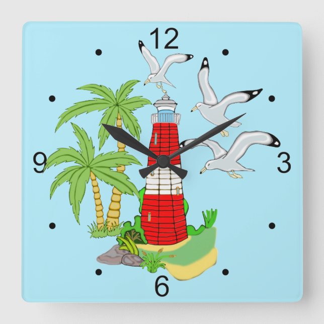 Nautical Lighthouse Scene Square Clock Quadratische Wanduhr (Vorderseite)
