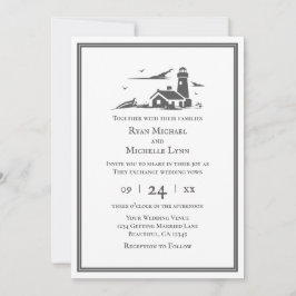 Nautical Lighthouse Seaside Beach Wedding Einladung