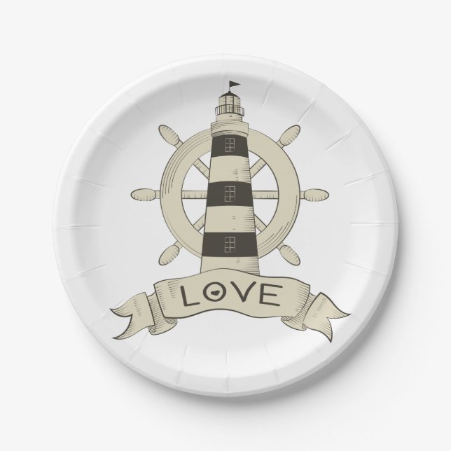 Nautical Lighthouse & Ship Whep Wedding Party Pappteller (Vorderseite)