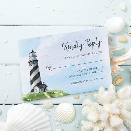 Nautical Lighthouse Wasserfarbe Moderne Hochzeit RSVP Karte