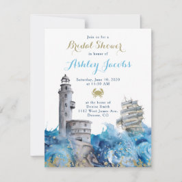 Nautical Lighthouse Waves Ship Brautparty Einladung