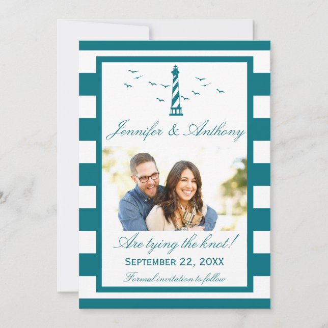 Nautical Lighthouse Wedding Foto Save the Date (Vorderseite)