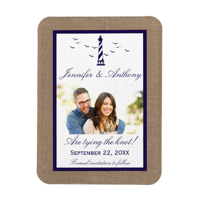 Nautical Lighthouse Wedding Foto Save the Date Magnet (Vertikal)