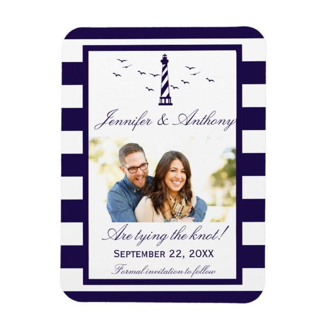 Nautical Lighthouse Wedding Foto Save the Date Magnet (Vertikal)
