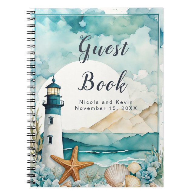 Nautical Lighthouse Wedding Guest Book Notizblock (Vorderseite)