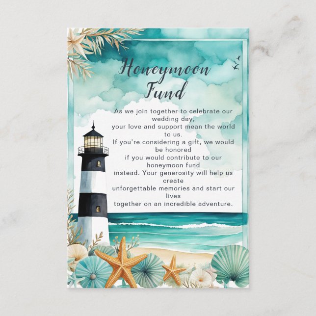 Nautical Lighthouse Wedding Honeymoon Fund Begleitkarte (Vorderseite)