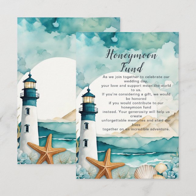 Nautical Lighthouse Wedding Honeymoon Fund Begleitkarte (Vorne/Hinten)