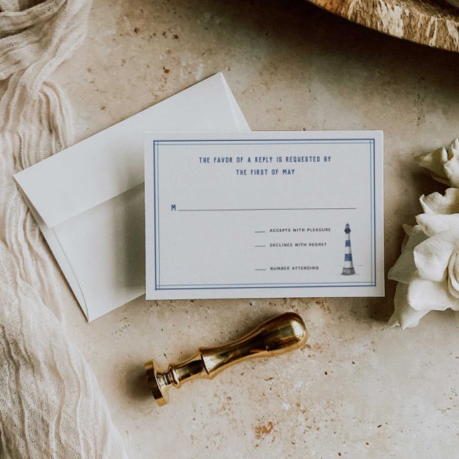 Nautical Lighthouse Wedding RSVP Card Karte (Von Creator hochgeladen)
