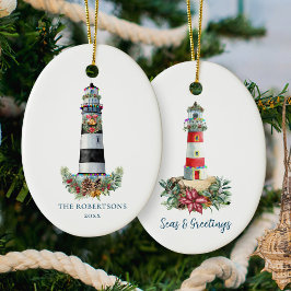 Nautical Lighthouse Weihnachtssee & Grüße Keramik Ornament