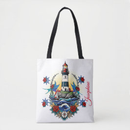 Nautical Lighthouse White Floral Red Blue