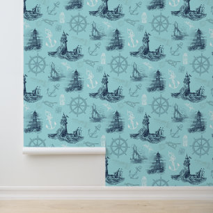 Nautical Lighthouses Aqua Blue Tapete