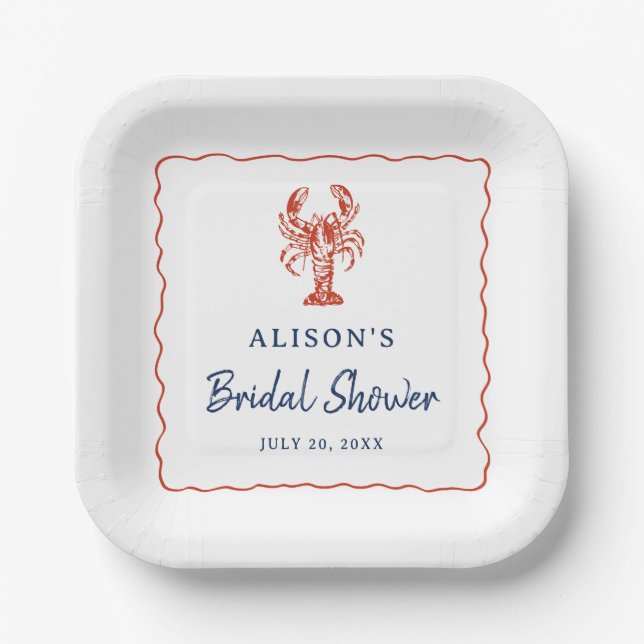 Nautical Lobster Coastal Bridal Shower  Pappteller (Vorderseite)