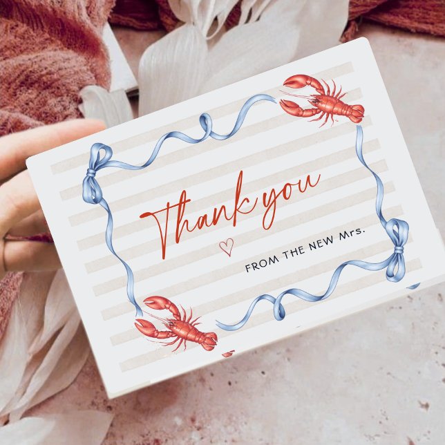 Nautical Lobster Ribbon Bridal Shower Thank You Dankeskarte (Von Creator hochgeladen)