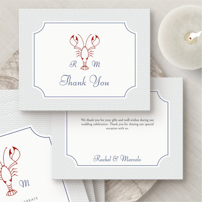 Nautical Lobster Wedding Dankeschön Card Dankeskarte (Von Creator hochgeladen)