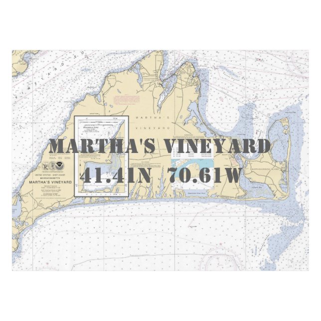 Nautical Longitude Latitude Martha's Vineyard Tischdecke (Vorderseite (Horizontal))