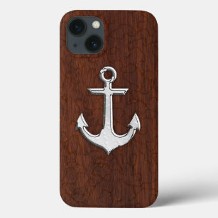 Nautical Mahogany Anchor Steel iPhone 13 Hülle