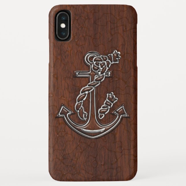 Nautical Mahogany Anchor Steel Case-Mate iPhone Hülle (Rückseite)