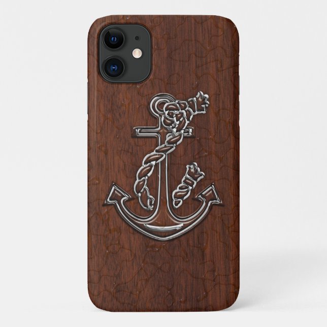 Nautical Mahogany Anchor Steel Case-Mate iPhone Hülle (Rückseite)