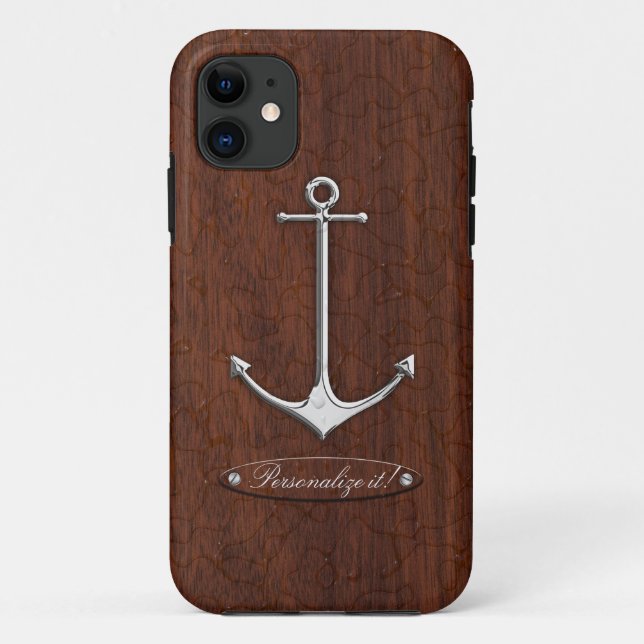 Nautical Mahogany Anchor Steel Case-Mate iPhone Hülle (Rückseite)