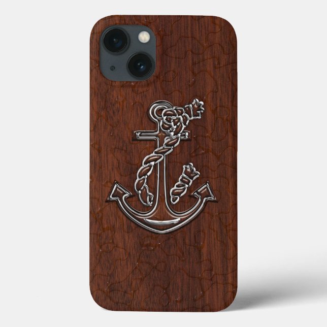 Nautical Mahogany Anchor Steel Case-Mate iPhone Hülle (Rückseite)