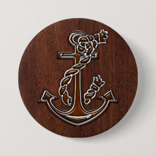 Nautical Mahogany Anchor Steel Decor Button