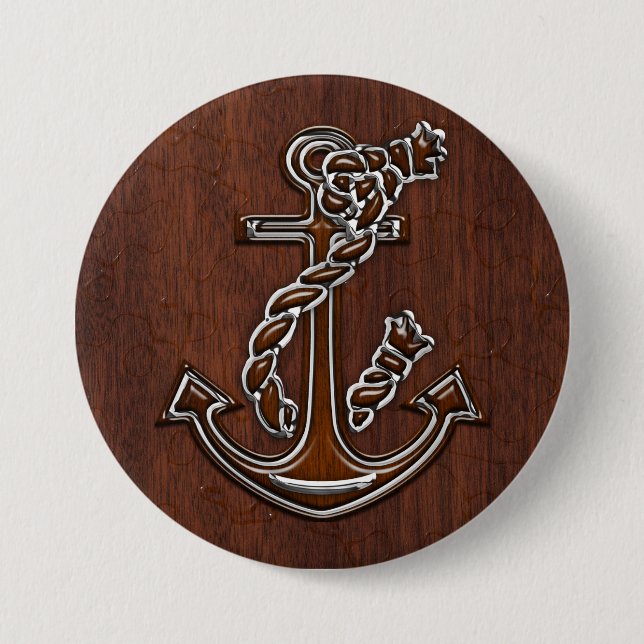 Nautical Mahogany Anchor Steel Decor Button (Vorderseite)