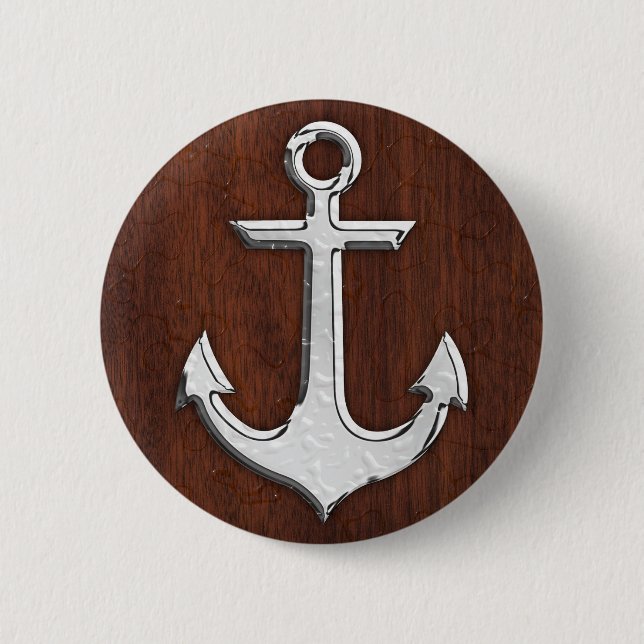 Nautical Mahogany Anchor Steel Decor Button (Vorderseite)