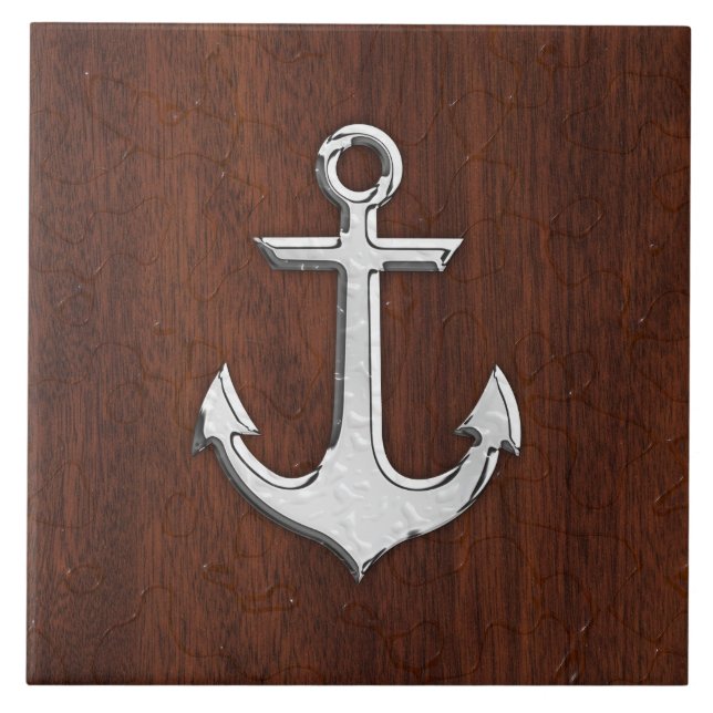 Nautical Mahogany Anchor Steel Decor Fliese (Vorderseite)