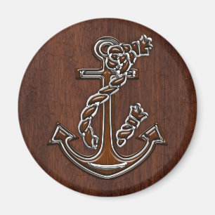 Nautical Mahogany Anchor Steel Decor Magnet