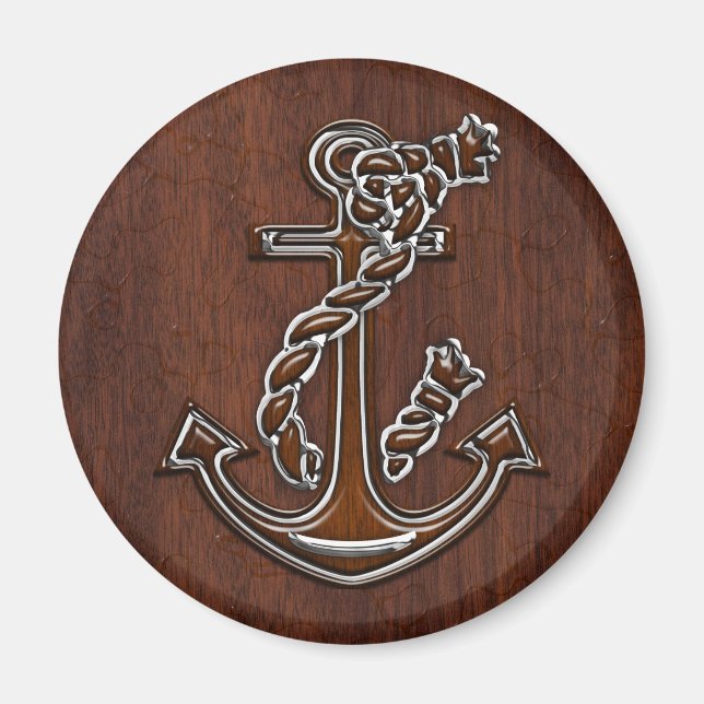 Nautical Mahogany Anchor Steel Decor Magnet (Vorne)
