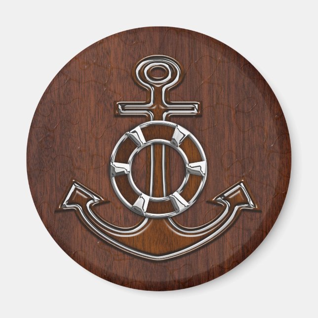 Nautical Mahogany Anchor Steel Decor Magnet (Vorne)