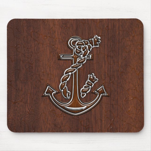 Nautical Mahogany Anchor Steel Decor Mousepad (Vorne)
