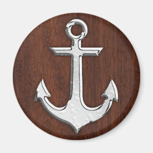 Nautical Mahogany Anchor Steel Magnet